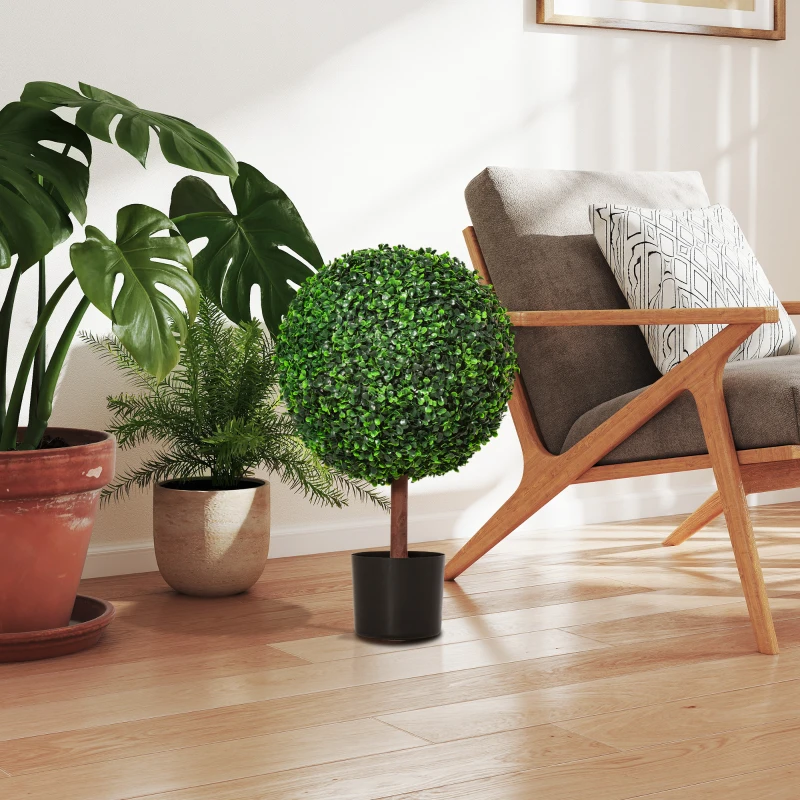 Outsunny 23.5" Artificial Boxwood Topiary Ball Tree, Fake Decorative Plant, Nursery Pot Included for Home, Balcony, Backyard and Garden