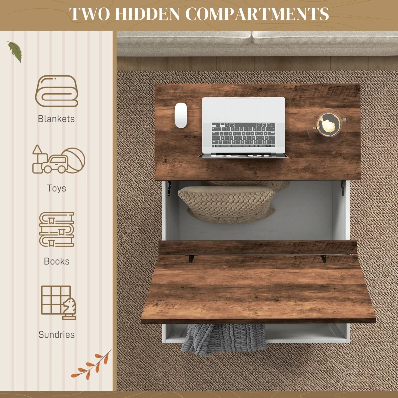 HOMCOM TV Stand and Coffee Table Set, TV Console Table for up to 50" TV , Center Table with Hinged Lift Top , Distressed White