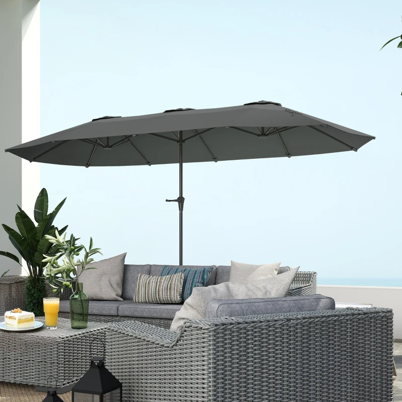 Outsunny 13ft Double-Sided Patio Umbrella with Crank Handle, for Poolside, Deck, Garden, Light Grey