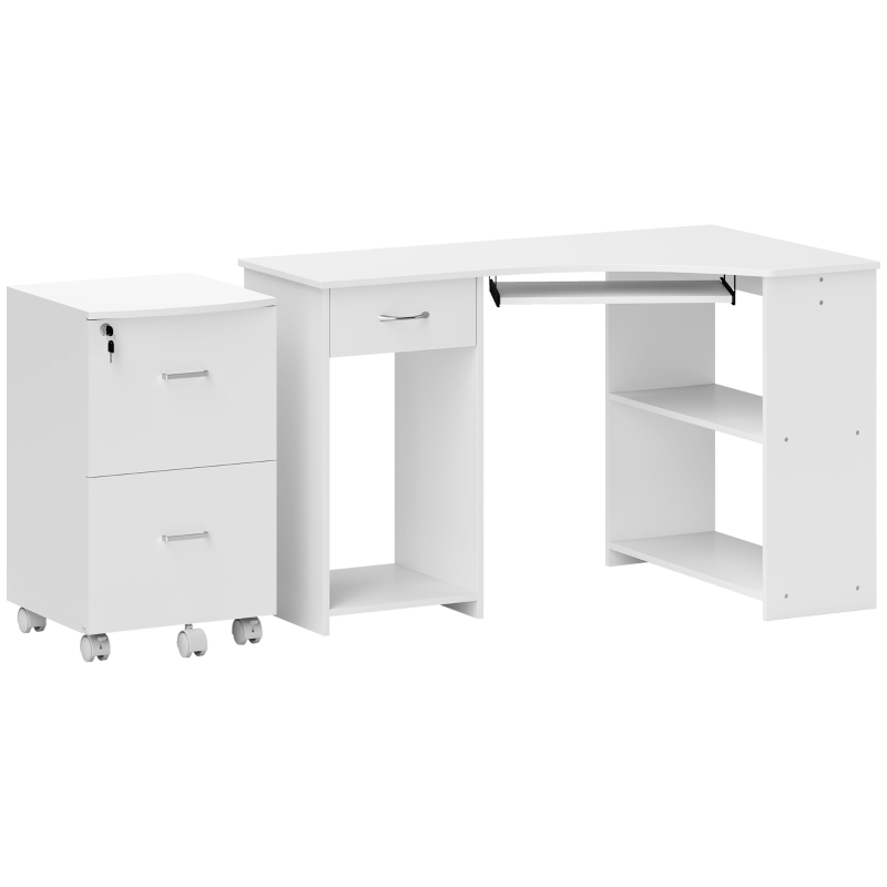 Vinsetto L-Shaped Computer Desk and File Cabinet Set for Bedroom, White