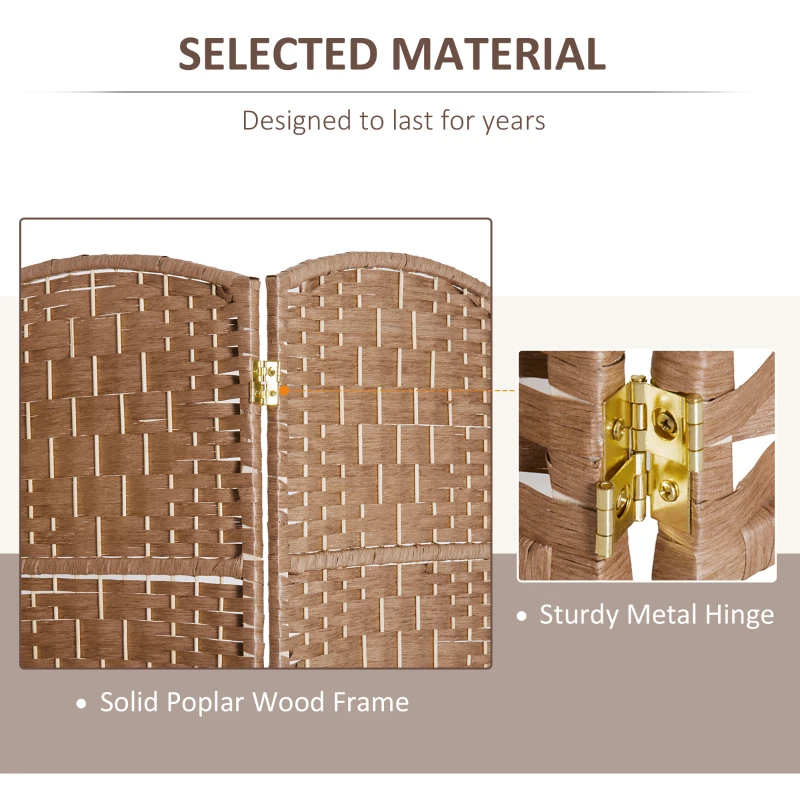 HOMCOM 6ft Folding Room Divider, 6 Panel Wall Partition with Wooden Frame for Bedroom, Home Office, Natural