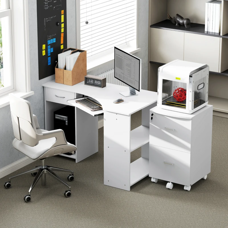 Vinsetto L-Shaped Computer Desk and File Cabinet Set for Bedroom, White