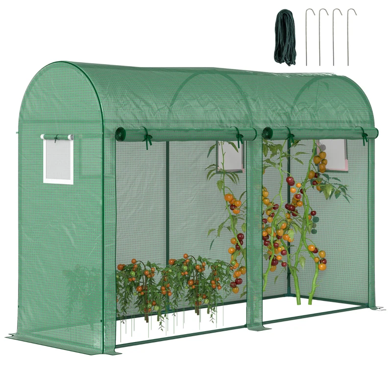 Outsunny Outdoor Garden Greenhouse, Steel Greenhouse tent with 2 Doors and 4 Windows for Backyard, Patio, 9.8'x3.3'x6.6', Green