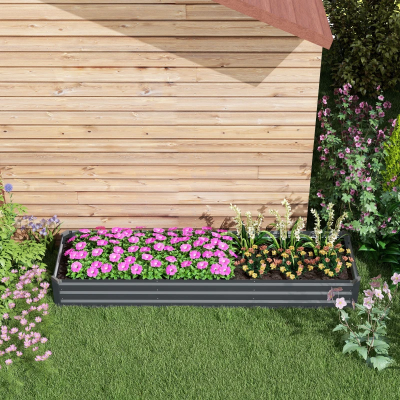 Outsunny 8'x2'x1' Galvanized Raised Bed, Large Elevated Planter Box for Growing Flowers, Herbs and Vegetables, Dark Grey