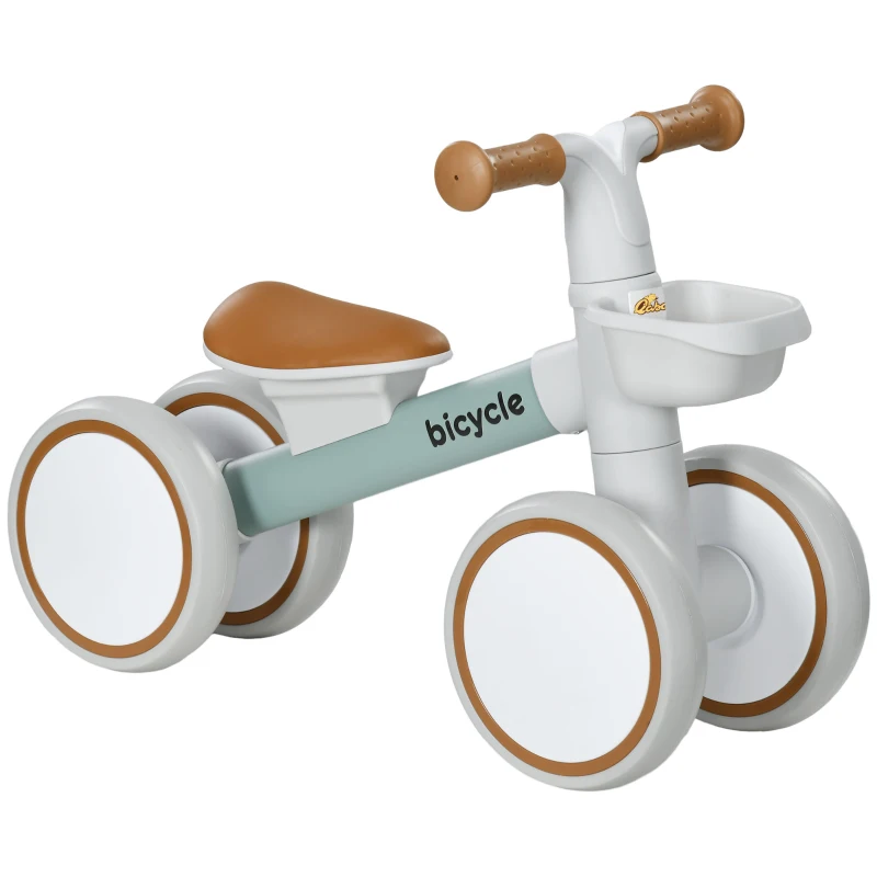 Qaba Toddler Balance Bike for 12–36 Months with Adjustable Seat, Removable Basket, 4 Silent Wheels, Green