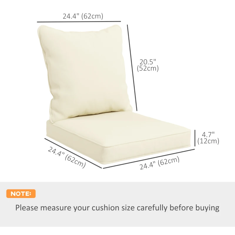 Outsunny Seat Cushion Back Pillows Replacement Set of 2, Patio Chair Cushions Set for Indoor Outdoor, Cream White