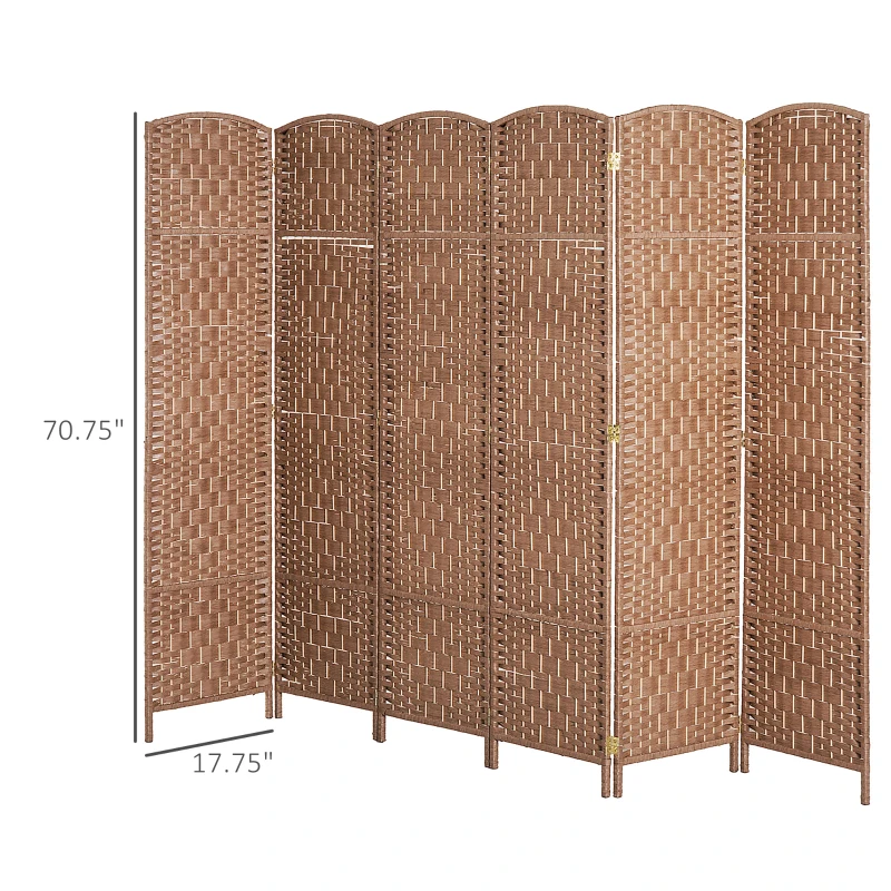HOMCOM Room Divider, 6 Panel Folding Privacy Screen, 6FT Tall Portable Wicker Weave Partition Wall Divider for Bedroom, Home Office, Natural