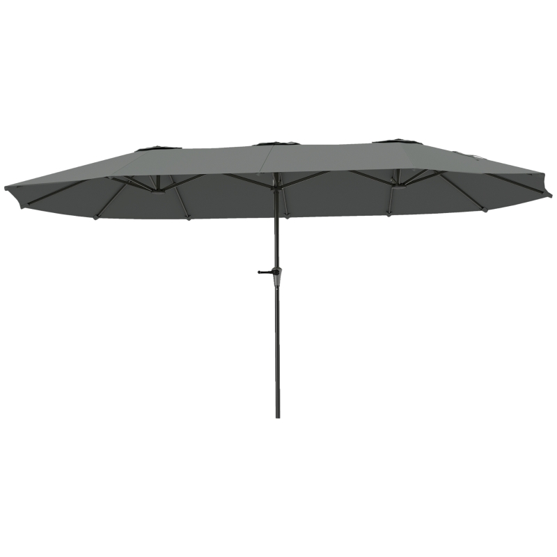 Outsunny 13ft Double-Sided Patio Umbrella with Crank Handle, for Poolside, Deck, Garden, Light Grey