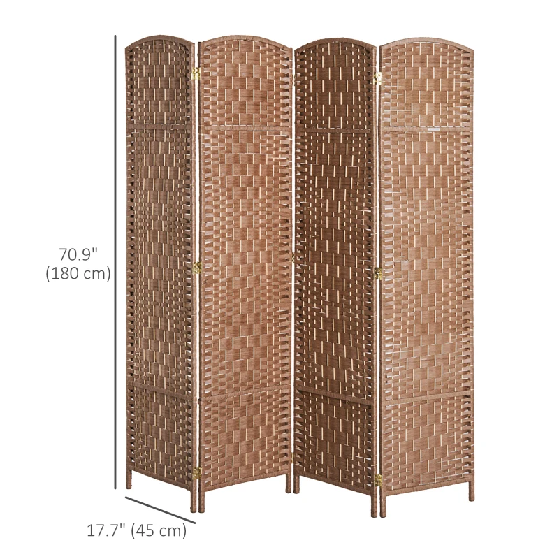 HOMCOM 6ft Folding Room Divider, 4 Panel Wall Partition with Wooden Frame for Bedroom, Home Office, Natural