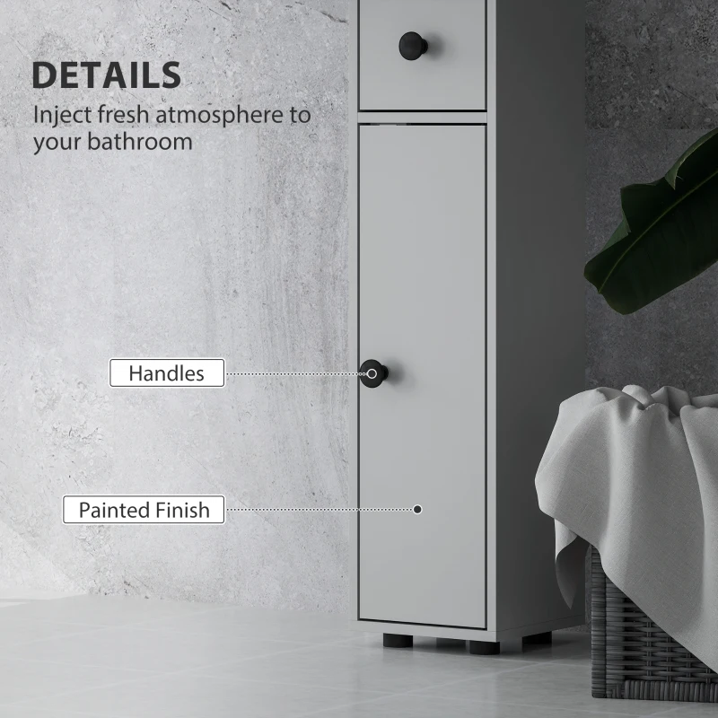 kleankin 71" Tall Bathroom Cabinet, Narrow Toilet Paper Cabinet with Open Shelves, 2 Door Cabinets, Adjustable Shelves, Grey