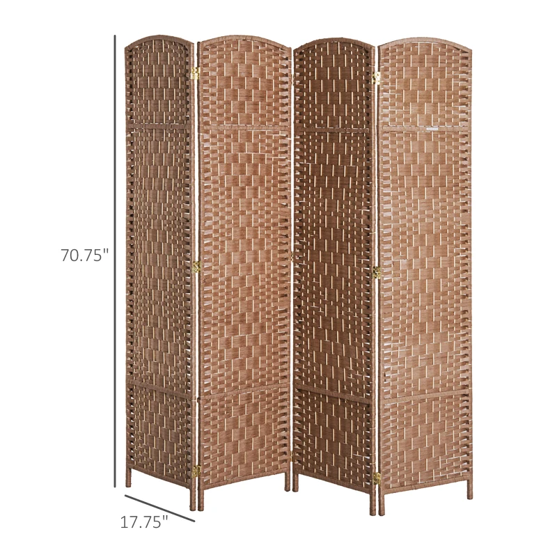 HOMCOM Room Divider, 4 Panel Folding Privacy Screen, 6FT Tall Portable Wicker Weave Partition Wall Divider for Bedroom, Home Office, Natural