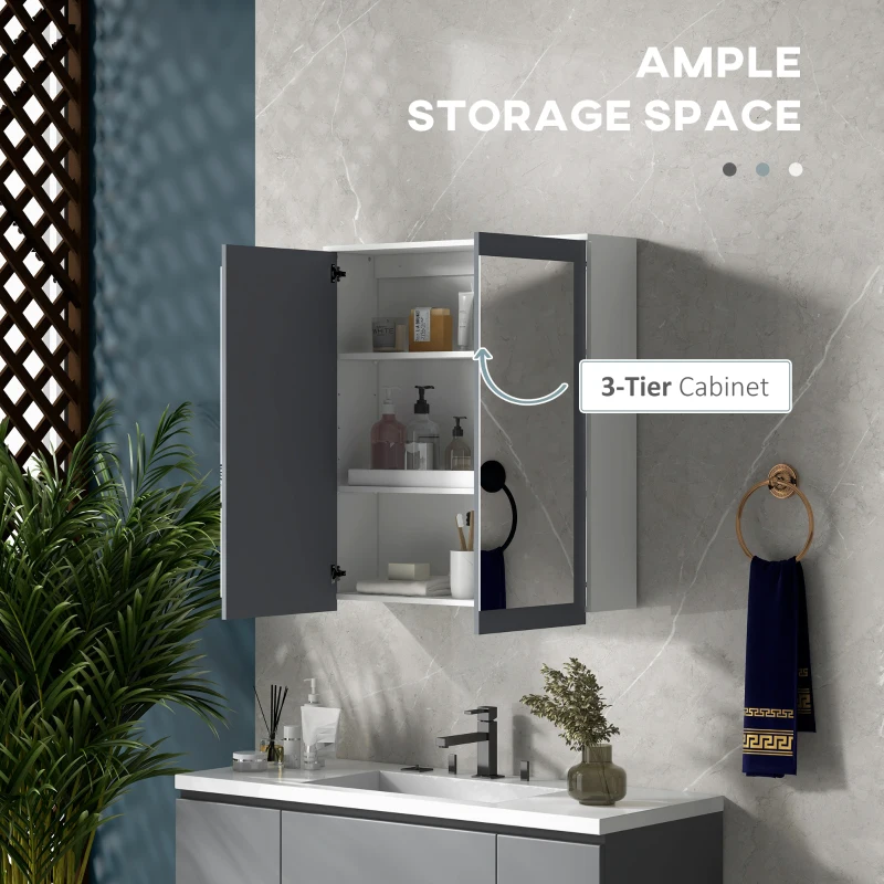 kleankin Bathroom Storage Cabinet Set, Wall Mounted Medicine Cabinet, Bathroom Cabinet with Adjustable Shelves, White & Grey