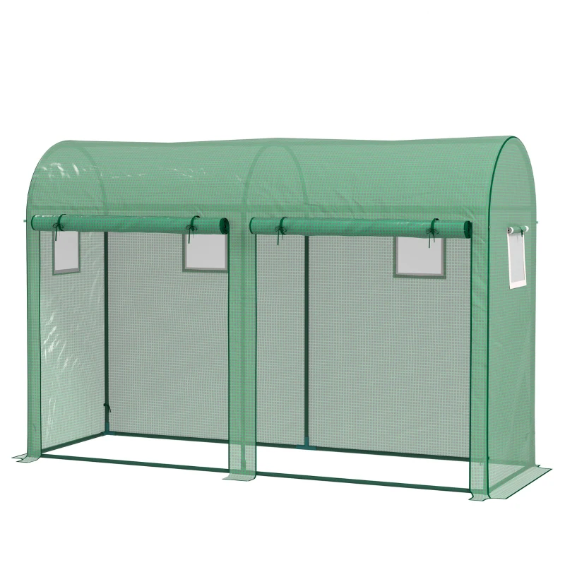 Outsunny Outdoor Garden Greenhouse, Steel Greenhouse tent with 2 Doors and 4 Windows for Backyard, Patio, 9.8'x3.3'x6.6', Green