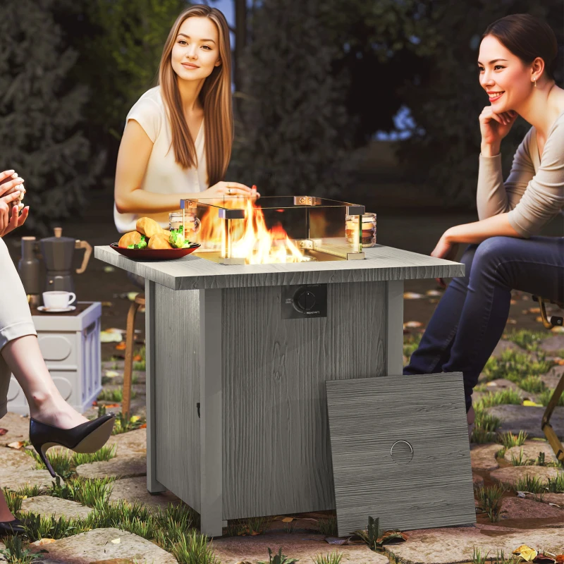 Outsunny 28" 50,000 BTU Gas Fire Pit Table with Cover and Glass Screen, Grey