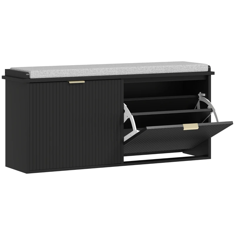 HOMCOM Shoe Storage Bench with Padded Seat Cushion and Flip-Drawer, Entryway Bench, Shoe Cabinet, 40.9x10.2x18.7 Inches, Black