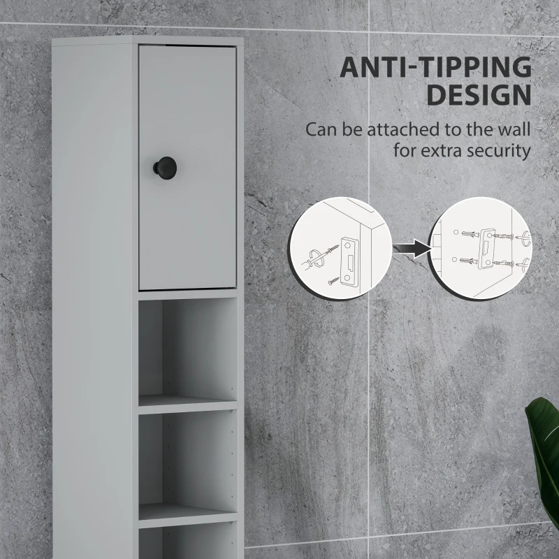 kleankin 71" Tall Bathroom Cabinet, Narrow Toilet Paper Cabinet with Open Shelves, 2 Door Cabinets, Adjustable Shelves, Grey