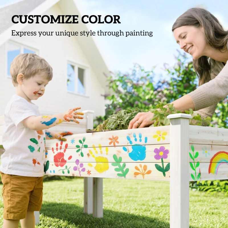 Outsunny 2 Tiers Wood Plant Raised Bed Flower Vegetable Herb Grow Box Stand Garden  Step Planter Stand Free Combination Natural