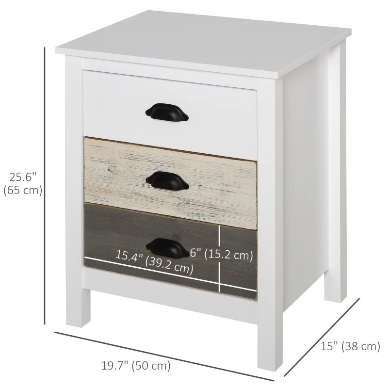 HOMCOM Accent Table Storage Cabinet with 3 Drawers Wooden Bedside Table Night Stand, Home Furniture