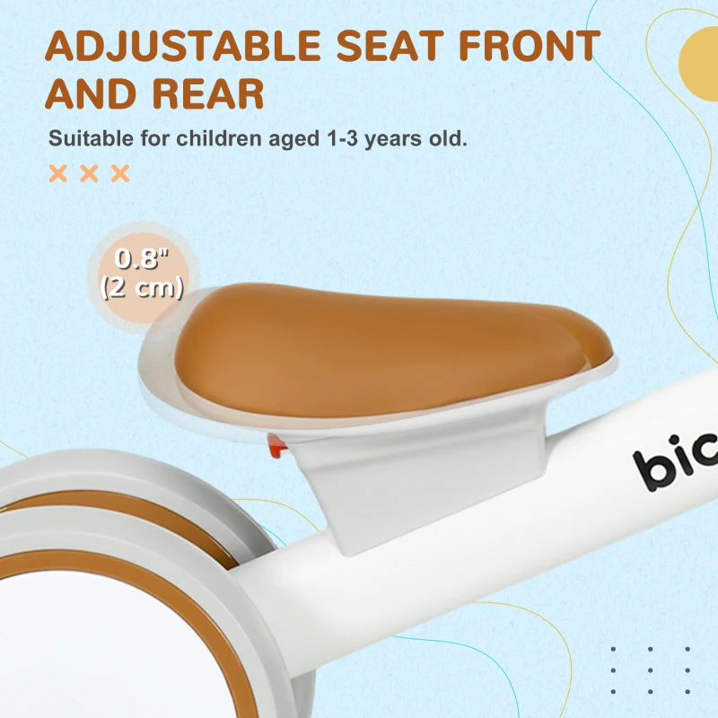 Qaba Toddler Balance Bike for 12–36 Months with Adjustable Seat, Removable Basket, 4 Silent Wheels, Brown