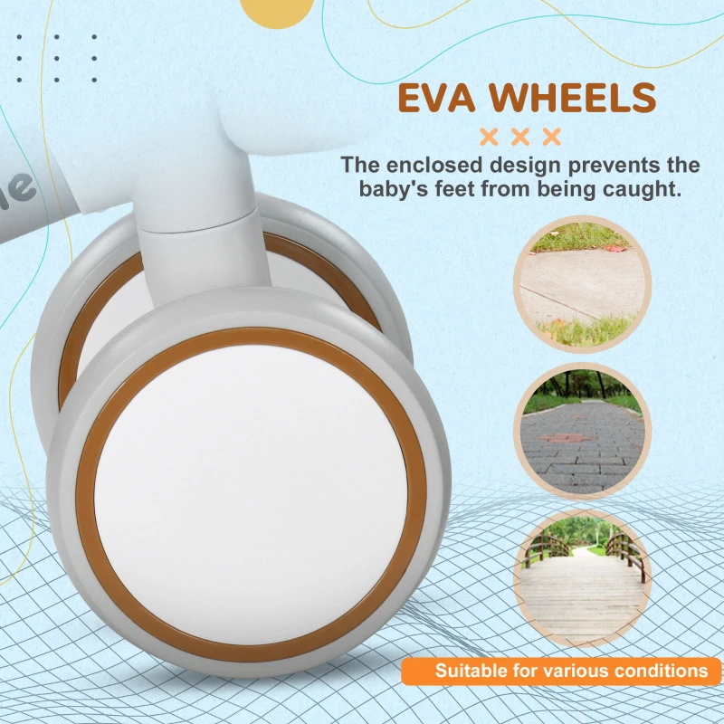 Qaba Toddler Balance Bike for 12–36 Months with Adjustable Seat, Removable Basket, 4 Silent Wheels, Brown