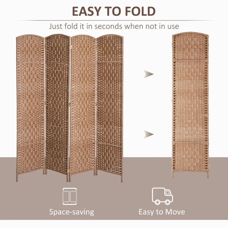 HOMCOM Room Divider, 4 Panel Folding Privacy Screen, 6FT Tall Portable Wicker Weave Partition Wall Divider for Bedroom, Home Office, Natural