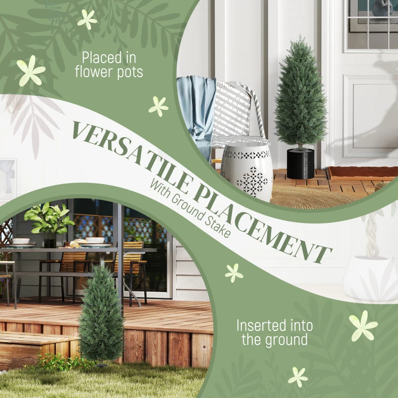 HOMCOM 43.3 Inch Set of 2 Artificial Cypress Topiary Tree, Indoor Outdoor UV Resistant Faux Plants with Ground Stake for Garden