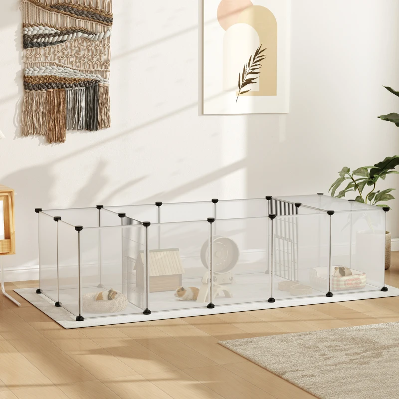 PawHut 20 Panels DIY Small Animal Cage with Door, Top Cover, Indoor Yard Fence for Guinea Pig, Hedgehog, Bunny, White