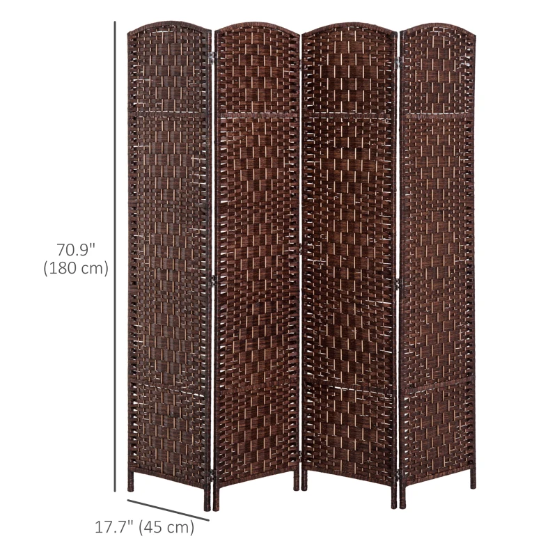 HOMCOM 6ft Folding Room Divider, 4 Panel Wall Partition with Wooden Frame for Bedroom, Home Office, Brown