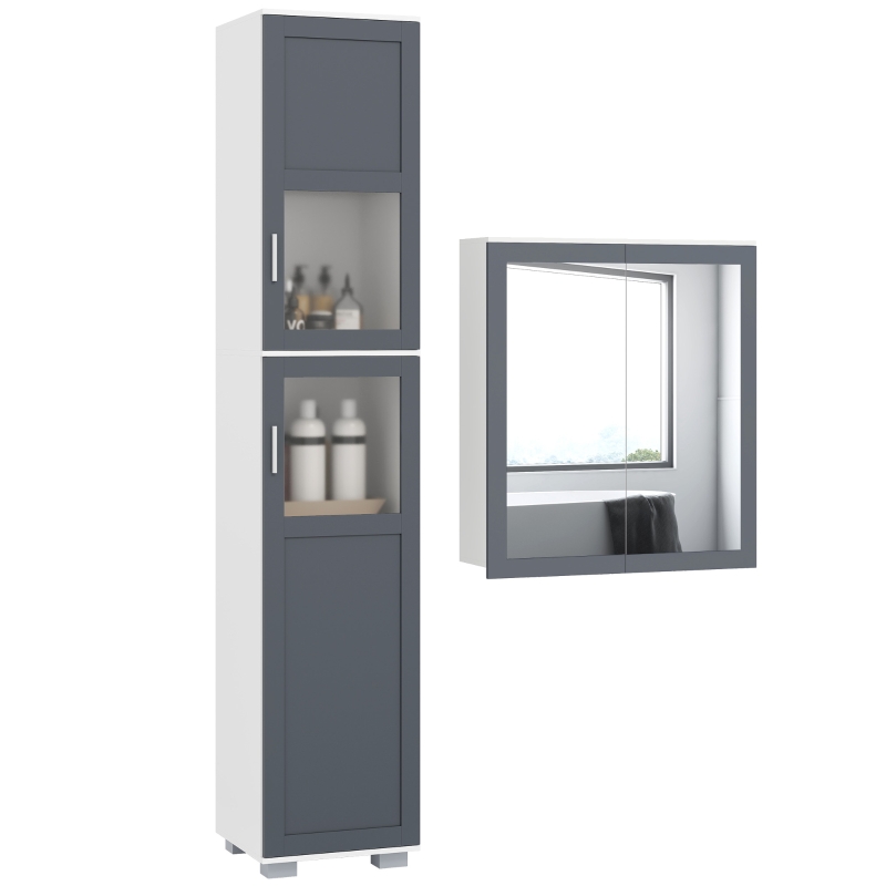 kleankin Bathroom Storage Cabinet Set, Wall Mounted Medicine Cabinet, Bathroom Cabinet with Adjustable Shelves, White & Grey