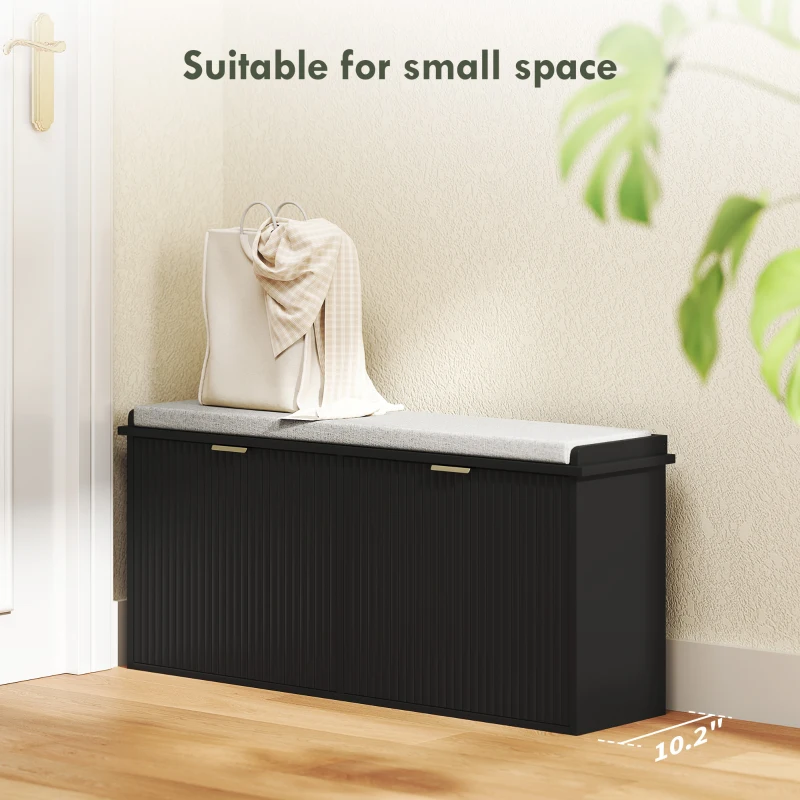 HOMCOM Shoe Storage Bench with Padded Seat Cushion and Flip-Drawer, Entryway Bench, Shoe Cabinet, 40.9x10.2x18.7 Inches, Black