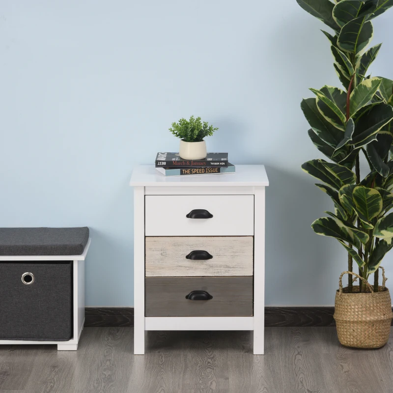 HOMCOM Accent Table Storage Cabinet with 3 Drawers Wooden Bedside Table Night Stand, Home Furniture
