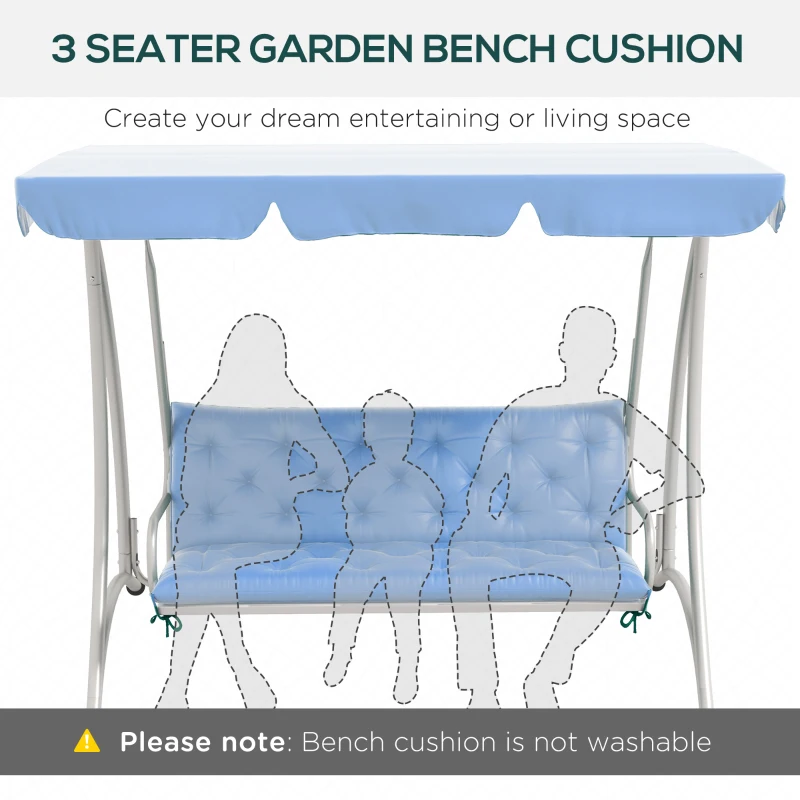Outsunny 3-Seater Outdoor Bench Swing Chair Replacement Cushions for Patio Garden, Light Blue