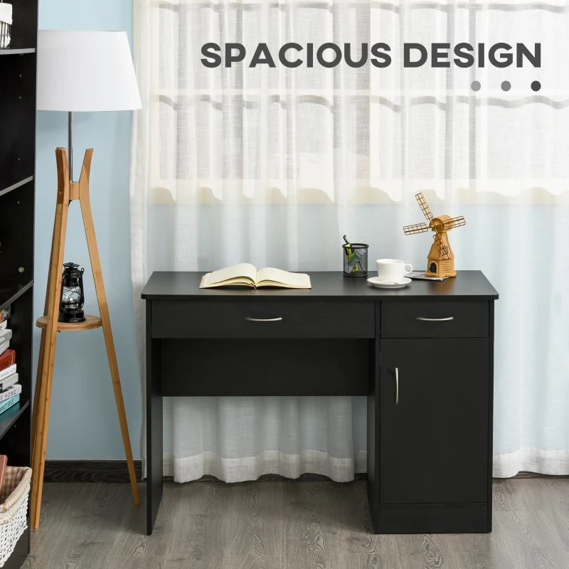 HOMCOM Computer Desk and Bookcase Set, Study Table with Adjustable Shelf, Bookshelf with Open Compartments and Cabinet, Black