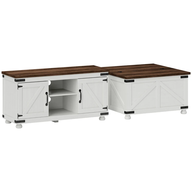 HOMCOM TV Stand and Coffee Table Set, TV Console Table for up to 50" TV , Center Table with Hinged Lift Top , Distressed White