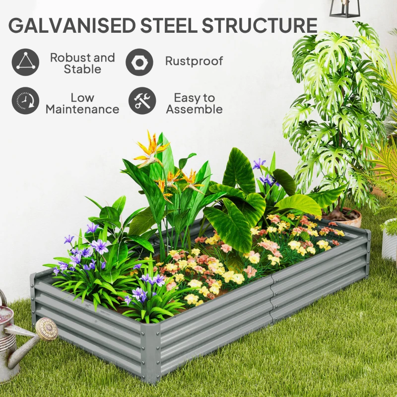 Outsunny 6 x 3 x 1ft Galvanized Raised Garden Bed, Reinforced Outdoor Planter Box with Open Bottom, Silver