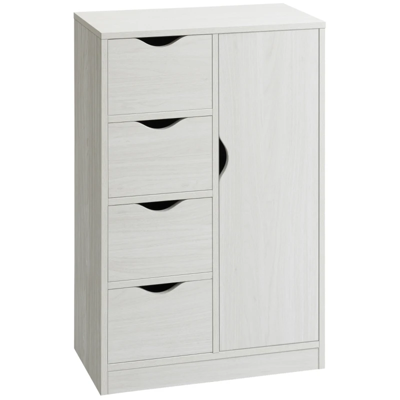 HOMCOM Freestanding Storage Cabinet, Bathroom Floor Cabinet with 4 Drawers and Door, White Wood Grain