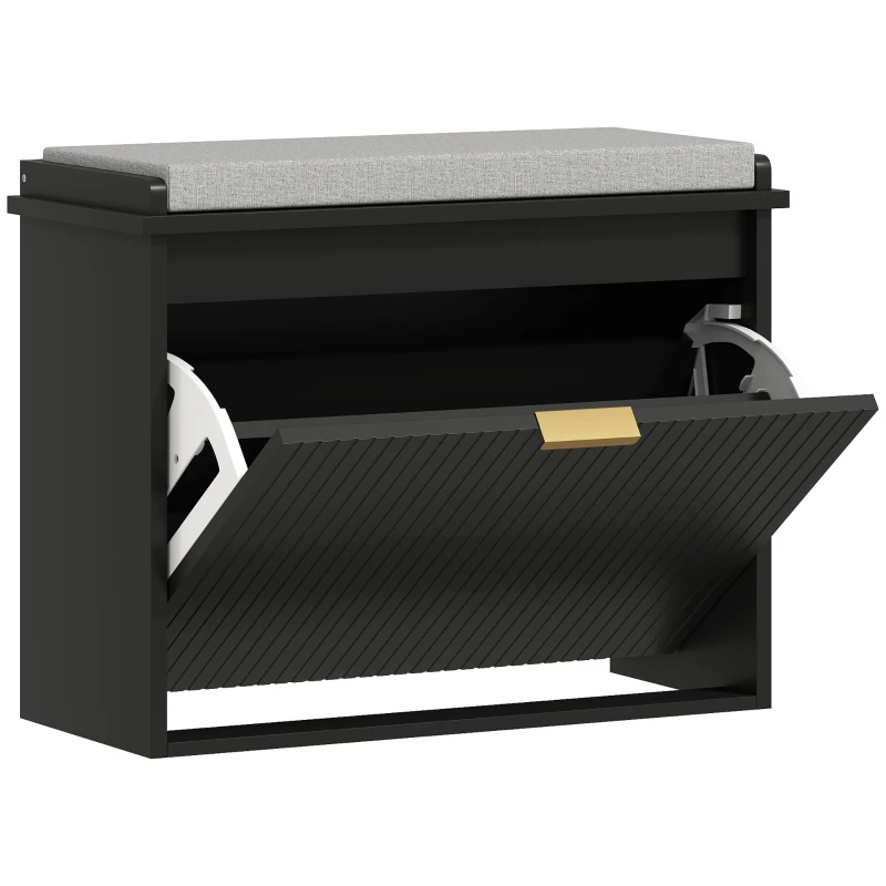 HOMCOM Shoe Storage Bench with Padded Seat Cushion and Flip-Drawer, Entryway Bench, Shoe Cabinet, 24.4x10.2x18.7 Inches, Black