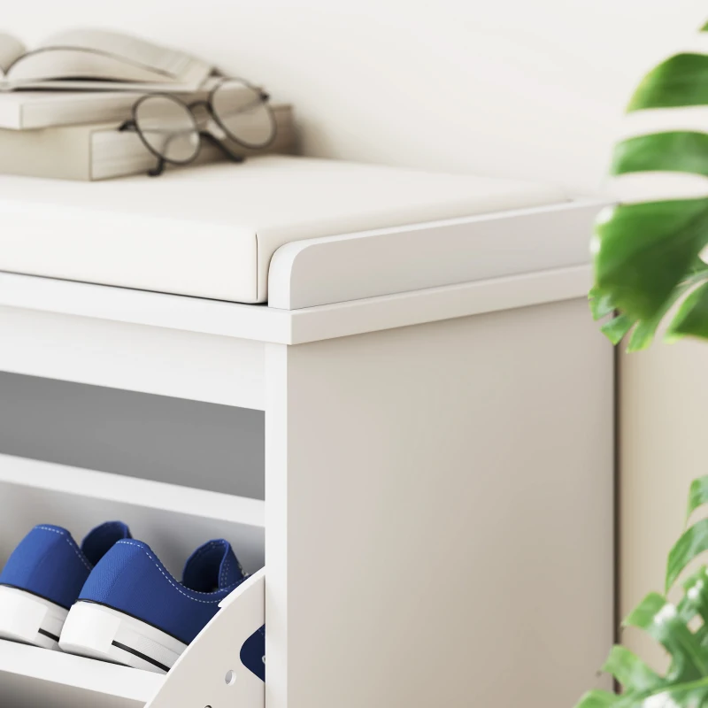 HOMCOM Shoe Storage Bench with Padded Seat Cushion and Flip-Drawer, Entryway Bench, Shoe Cabinet, 31.5x10.2x18.7 Inches, White