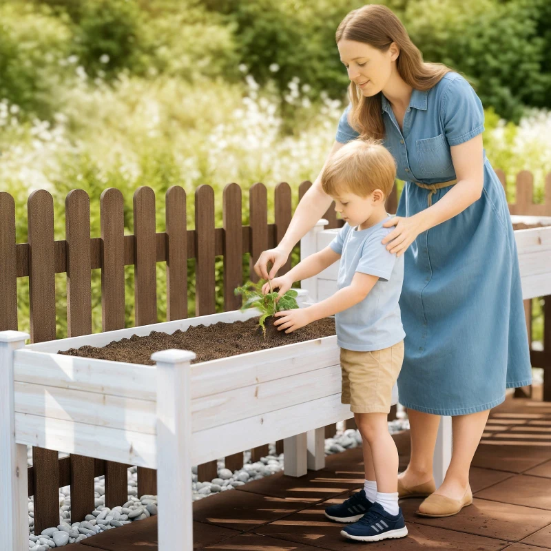 Outsunny 2 Tiers Wood Plant Raised Bed Flower Vegetable Herb Grow Box Stand Garden  Step Planter Stand Free Combination Natural