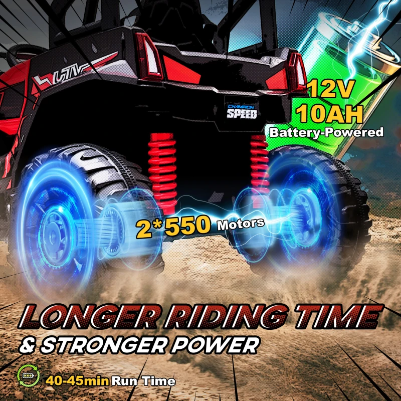 Aosom Kids Ride On Car 12V Battery-powered Electric Off-road UTV Toy 1.8-3.7 mph with High Roof Parental Remote Control Music Lights MP3 Suspension Wheels for 37-96 months