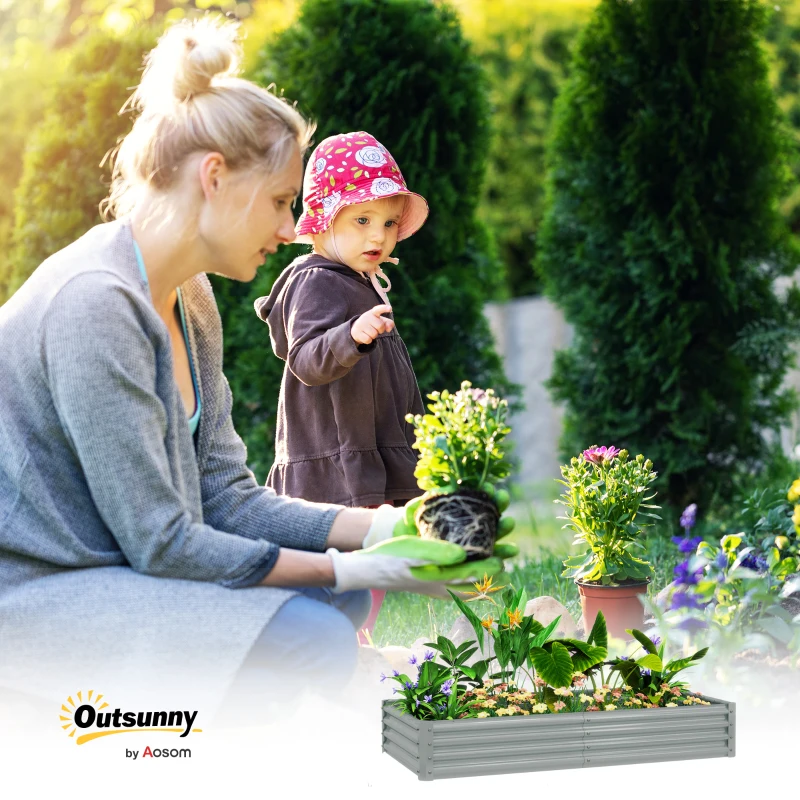 Outsunny 6 x 3 x 1ft Galvanized Raised Garden Bed, Reinforced Outdoor Planter Box with Open Bottom, Silver