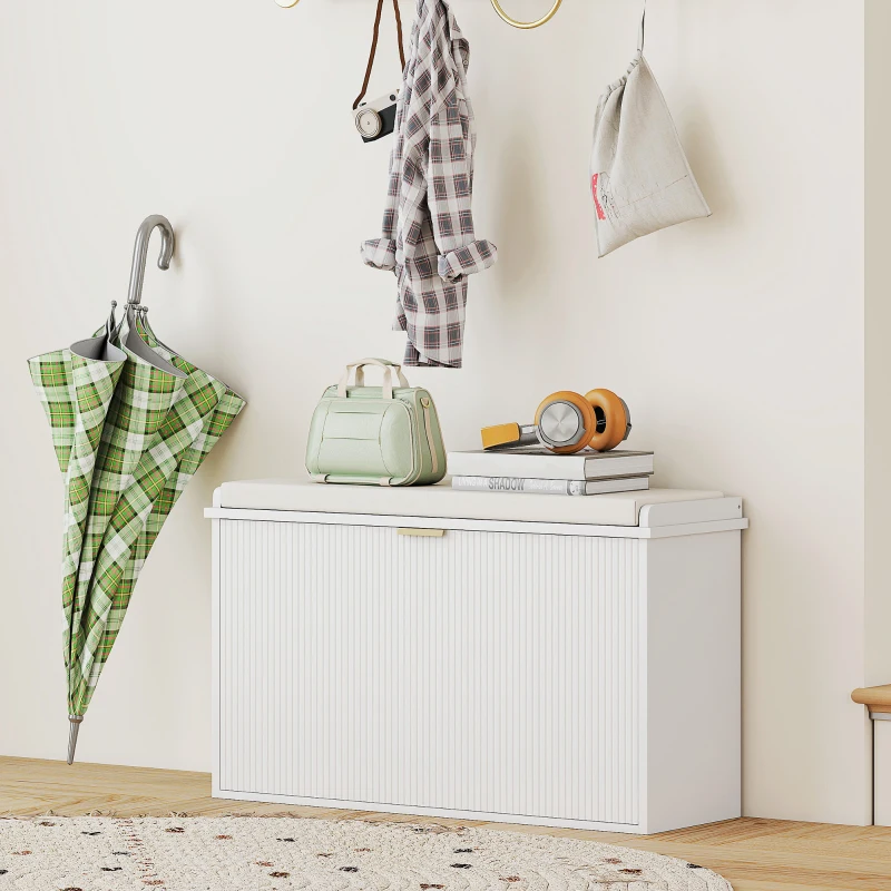 HOMCOM Shoe Storage Bench with Padded Seat Cushion and Flip-Drawer, Entryway Bench, Shoe Cabinet, 31.5x10.2x18.7 Inches, White