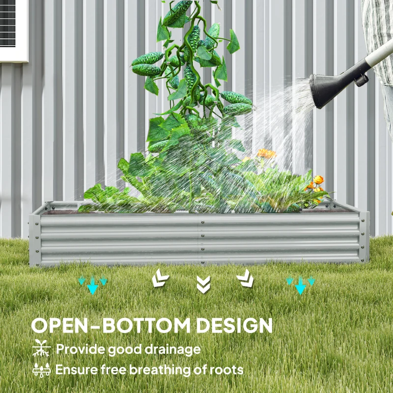 Outsunny 6 x 3 x 1ft Galvanized Raised Garden Bed, Reinforced Outdoor Planter Box with Open Bottom, Silver