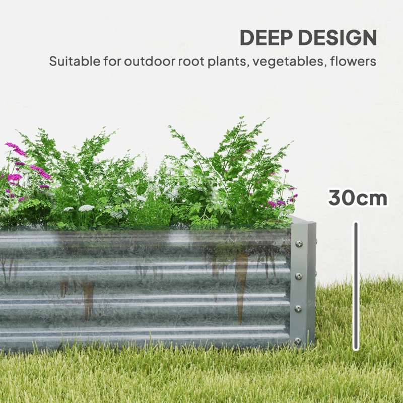 Outsunny 6 x 3 x 1ft Galvanized Raised Garden Bed, Reinforced Outdoor Planter Box with Open Bottom, Silver