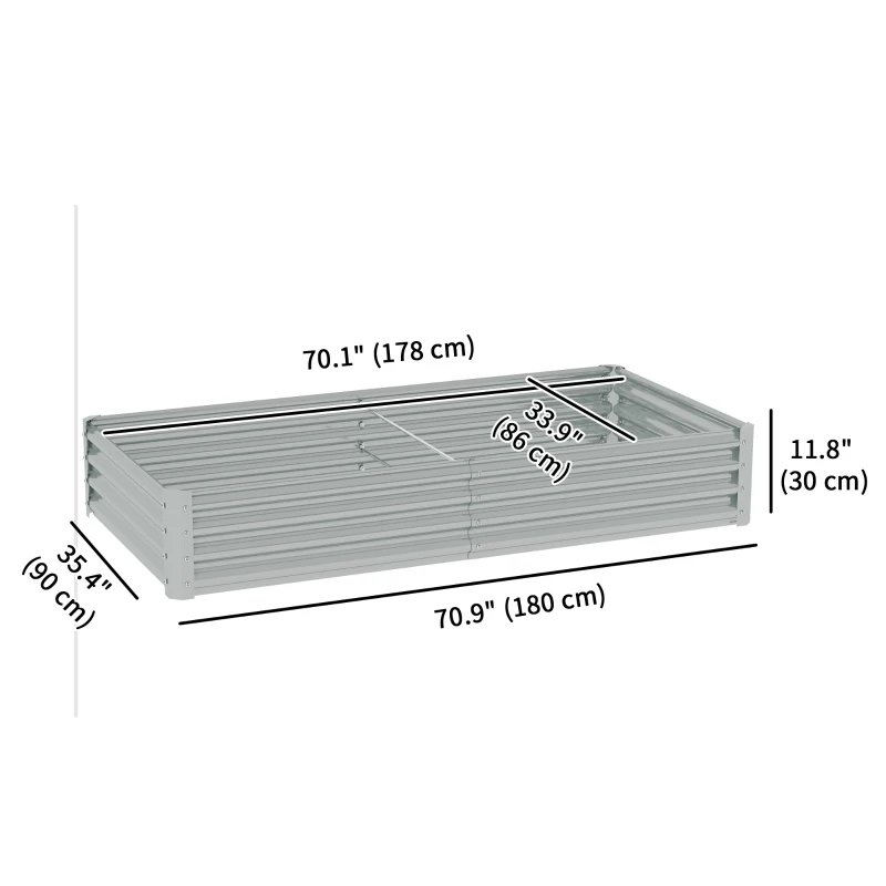 Outsunny 6 x 3 x 1ft Galvanized Raised Garden Bed, Reinforced Outdoor Planter Box with Open Bottom, Silver