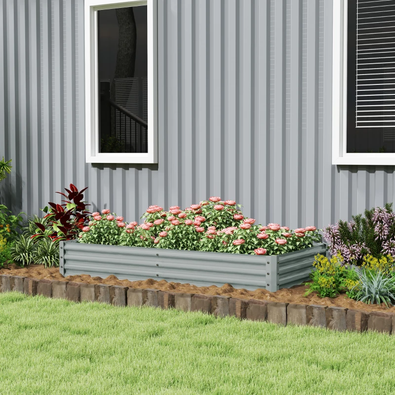 Outsunny 6 x 3 x 1ft Galvanized Raised Garden Bed, Reinforced Outdoor Planter Box with Open Bottom, Silver
