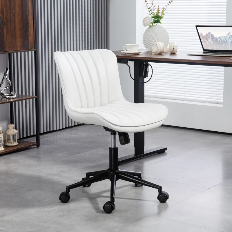 HOMCOM Armless Office Chair, 360° Swivel Desk Chair with Adjustable Height & Tilt Function for Home Office, Study, Cream White