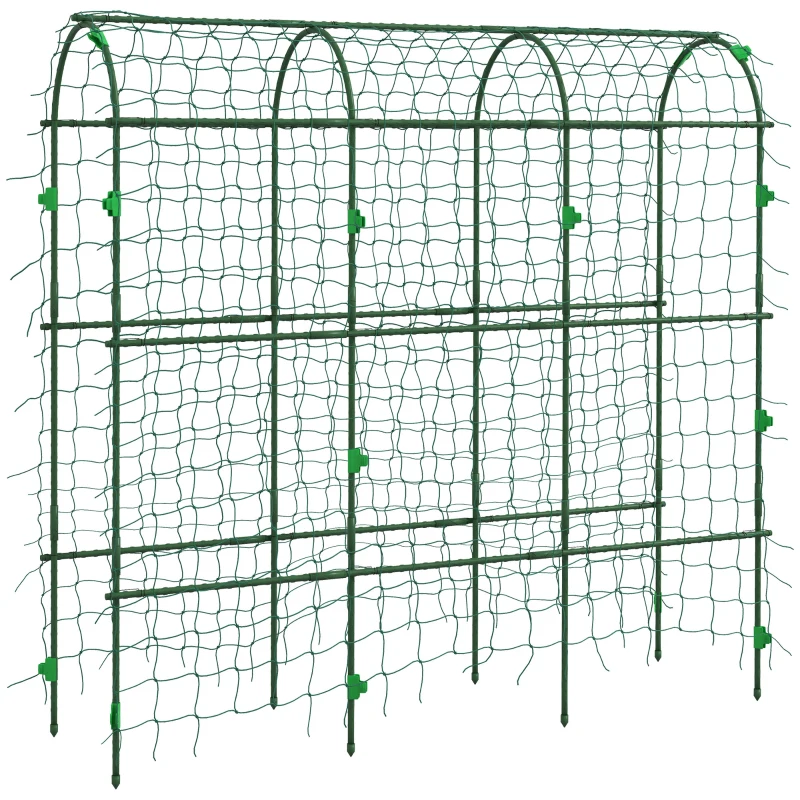 Outsunny Metal Garden Trellis, Arch Trellis for Climbing Plants Outdoor, A-Frame, with Climbing Net, 17" x 72" x 72", Green