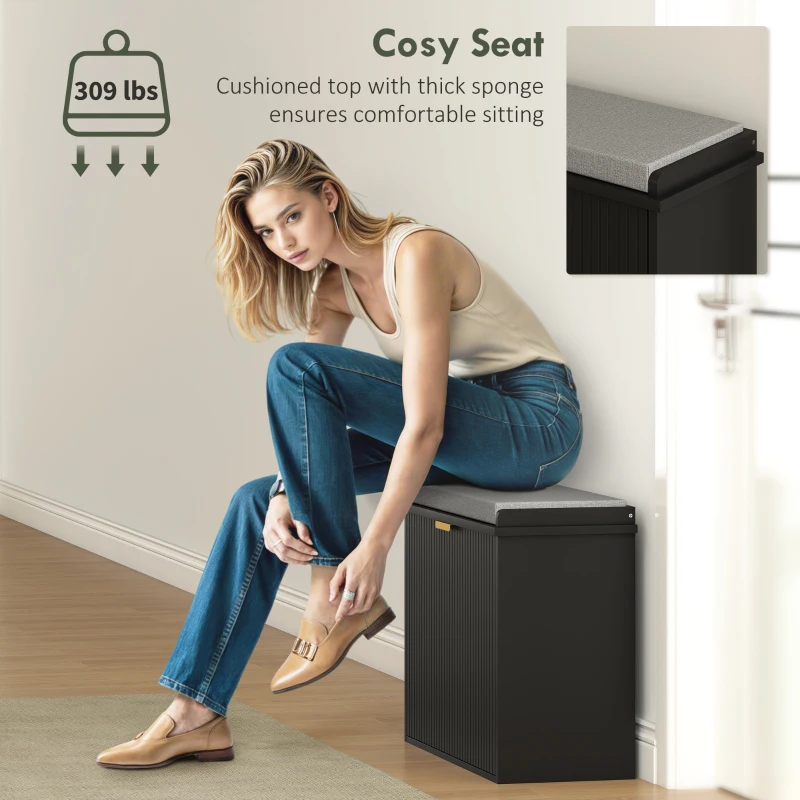 HOMCOM Shoe Storage Bench with Padded Seat Cushion and Flip-Drawer, Entryway Bench, Shoe Cabinet, 24.4x10.2x18.7 Inches, Black