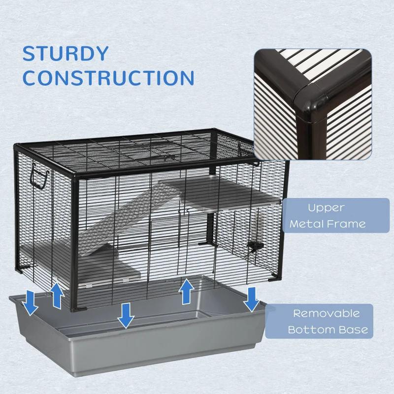 PawHut 3-tier Hamster Cage, Guinea Pig Cage with Accessories Food Dish Water Bottle, Ramps, 31.5"x19"x 23", Grey